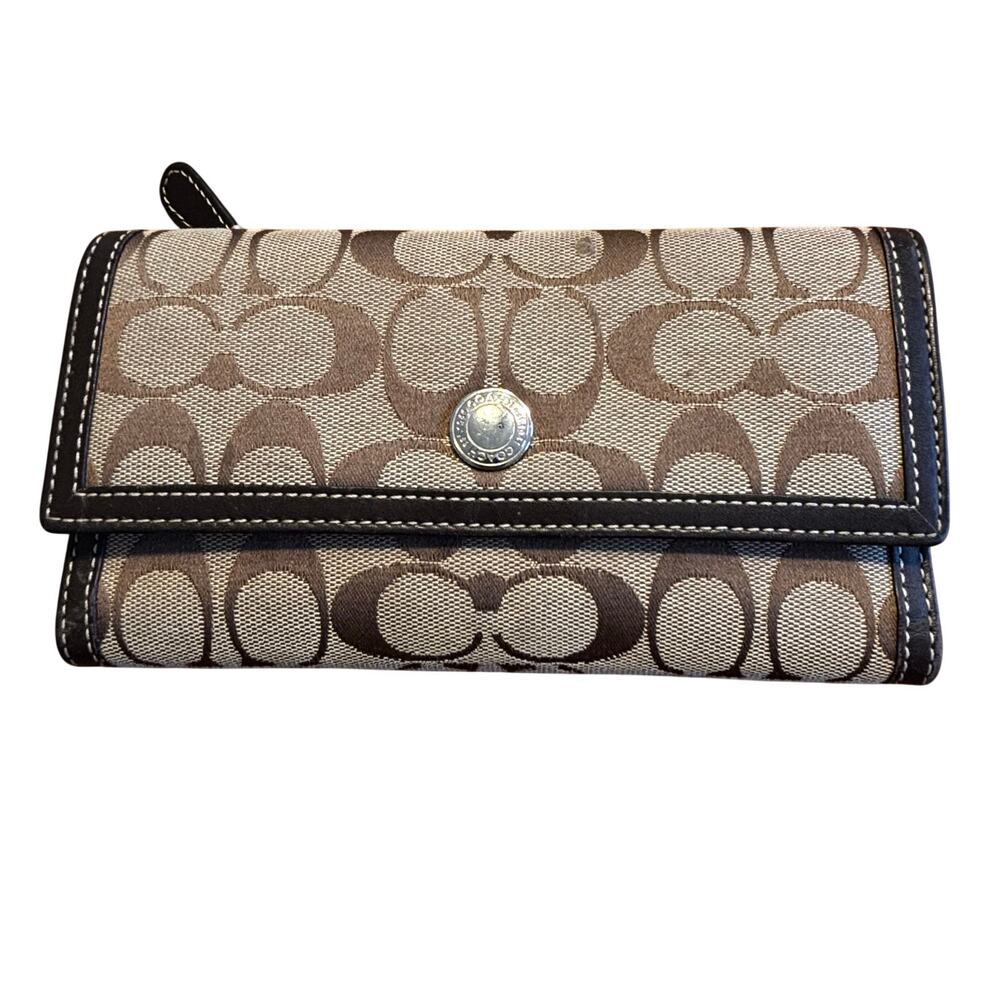Vintage Coach 1941 signature logo wallet tan canvas & brown leather trifold